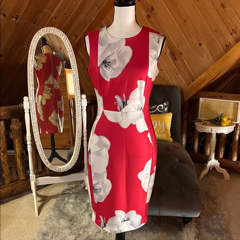 Floral Hot Pink and White Dress